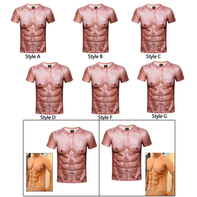 T-shirt Homme Imprimé 3D Tatouage Musculaire – Manches Courtes – Polyester – Neuf Avec étiquettes