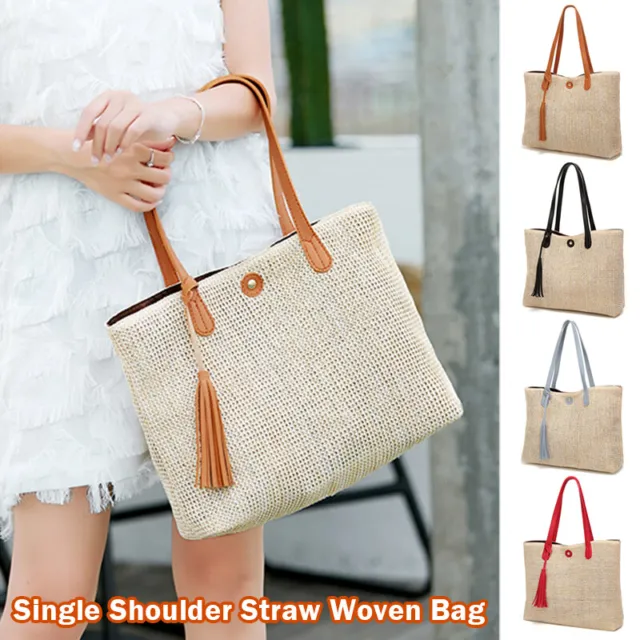 Women Boho Woven Handbag Summer Beach Tote Straw Bag Rattan Bag Messenger Bag