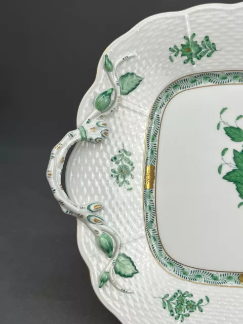Herend CHINESE BOUQUET GREEN 11 1/4" Square Handled Cake Plate  #430/AV: MINT 3