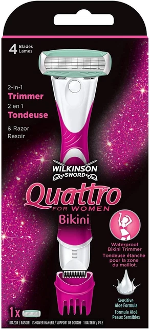 Navaja de afeitar y recortadora de bikini Wilkinson Quattro para mujer