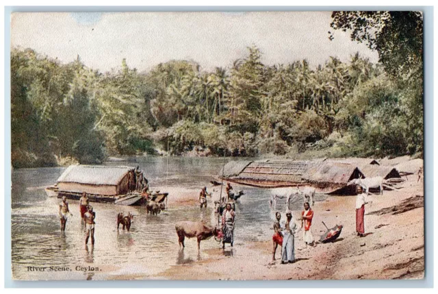 Ceylon Sri Lanka Postcard River Scene Passenger Boat c1910 Unposted Plates Art