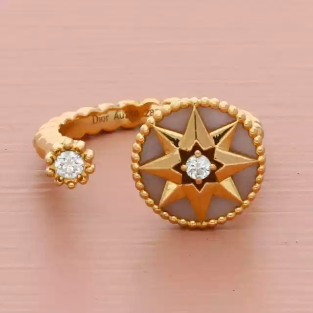 CHRISTIAN DIOR 18K rose gold rose des vents diamond & pink opal ring ...