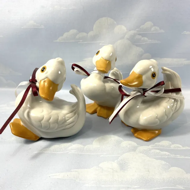 Vintage Homco #1414 Porcelain White Ducks Figurines Set of 3 Easter Spring Decor