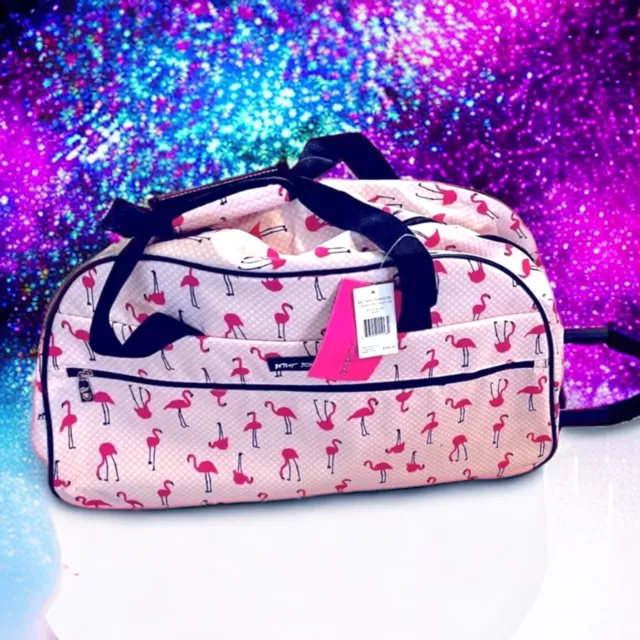 Betsey Johnson Designer Carry On Rolling Duffel Bag In Flamingo Strut RV$160 NWT