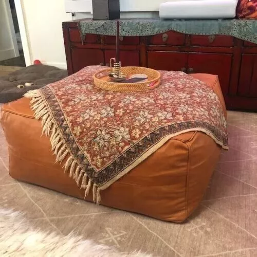 Pouf Leather Moroccan Ottoman Footstool Handmade Square Pouffe Genuine