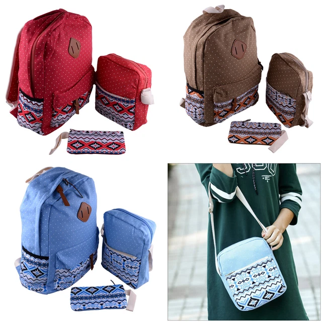 3pcs/Set Backpack Women Canvas Travel Bookbag School Shoulder Bags Tote fr Girl