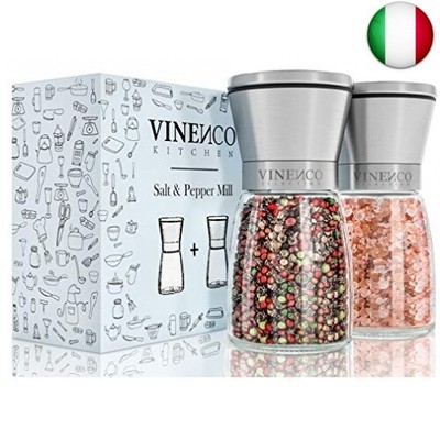 regolabile 20,5 cm set da 2 pezzi Fingertoys Macinapepe in legno naturale – Elegante pepiera e macinasale con meccanismo in ceramica 