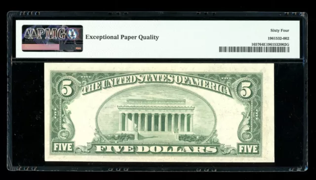 DBR 1953-B $5 Silver Fr. 1657 FA Block PMG 64 EPQ Serial F83272930A 2