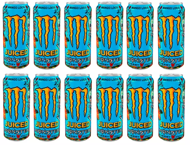 12x Monster Energy Drink Mango Loco Energie Getränk Alkoholfreies Einweg 500ml