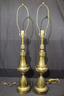 PAIR Stiffel 1960's Neoclassical Style Table Lamps; Antique Brass Finish 36"