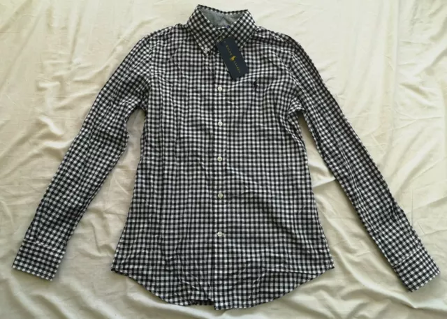 Ralph Lauren Women's White Black Check Long Sleeve Shirt US 4 UK 8 New With Tags