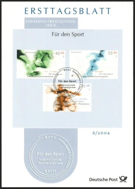 Ersttagsblatt ETB 6/2004 - "Für den Sport" - Fußball-EM/Sommerspiele/Paralympics