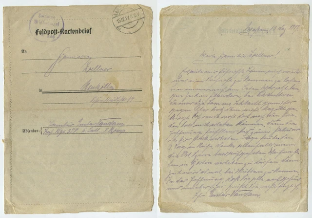 97652 - Feldpostbrief - 15.12.1917 nach Neukölln