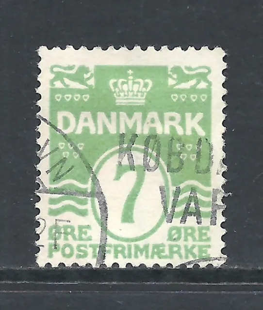 DENMARK SCOTT 91 USED VF - 1926 7o APPLE GREEN ISSUE (A)    CV $7.25