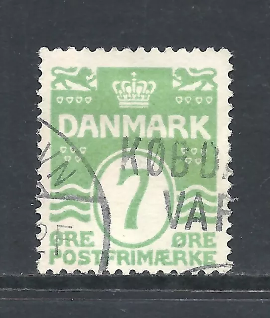 DENMARK SCOTT 91 USED VF - 1926 7o APPLE GREEN ISSUE (A)    CV $7.25