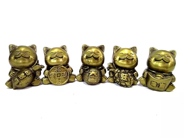 5 Pieces Small Maneki Neko Feng Shui Lucky Fortune Cat Decor 招财猫