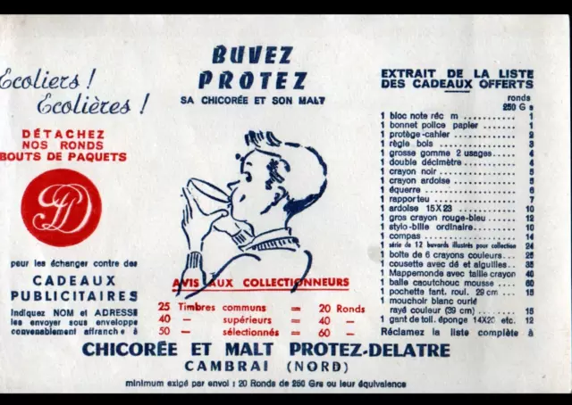 CAMBRAI (59) Buvard BOISSON / CHICOREE & MALT "PROTEZ-DELATRE" gagnant TIMBRES