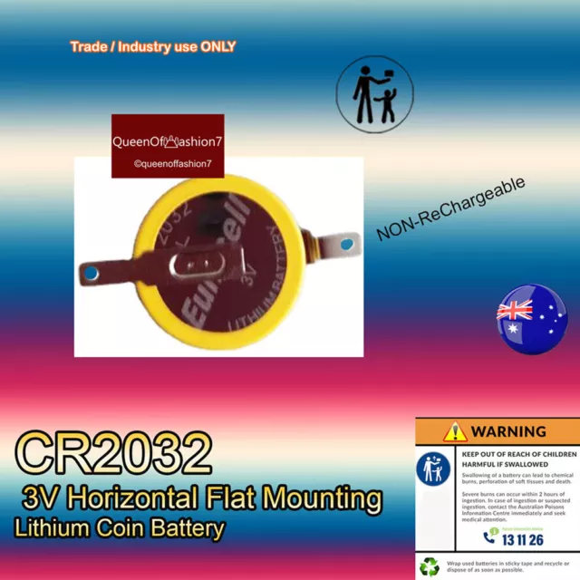 2 x  CR2032 Tab Tabbed 3V Button Coin Lithium Battery Horizontal Flat Mount PCB