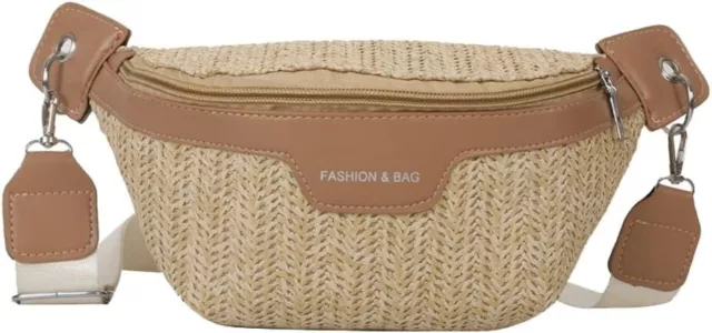 Woven Straw Chest Belt Bum Bag Crossbody Sling Bag Purse for Women Shoulder Bag