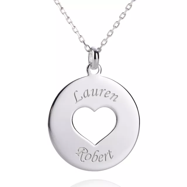 Round Pendant with Cut Out Heart & 20" Sterling Silver 925 Trace Chain Necklace