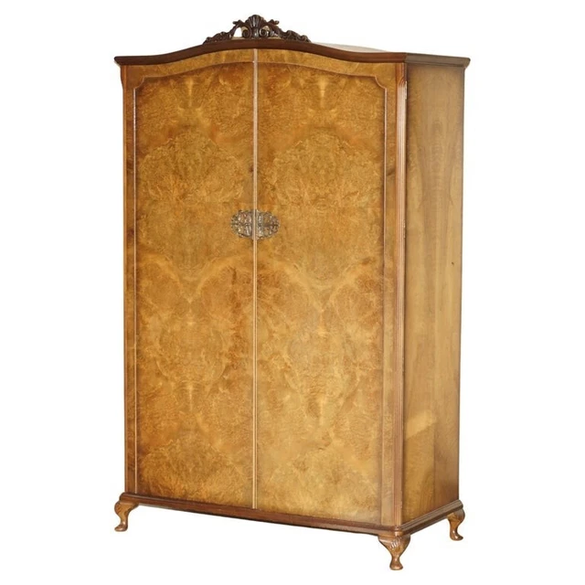Antique Circa 1940'S Burr Walnut Large Wardrobe Splits In Two For Easy Transport
