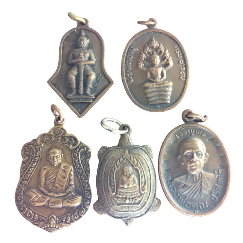 5pc Coins Phra TALISMAN Pendant Thai Buddha Amulet Rare Coin Magic Power h3