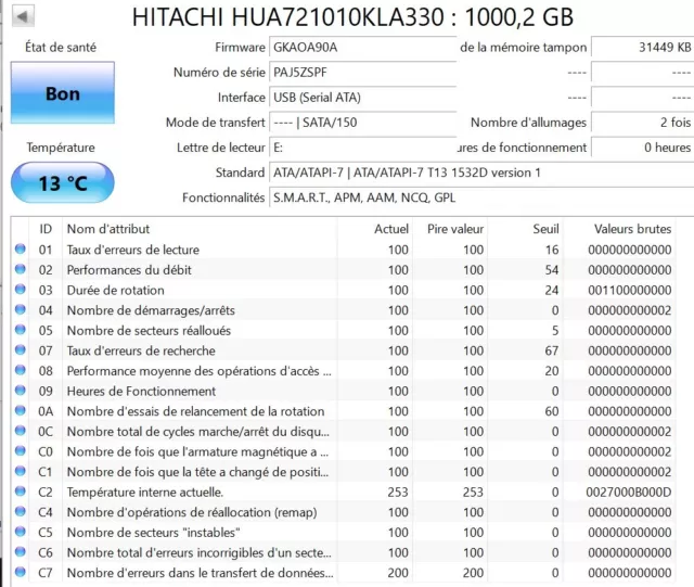Disque dur Hitachi HUA721010KLA330 - 1 To - SATA - 3.5" - 7200 tours