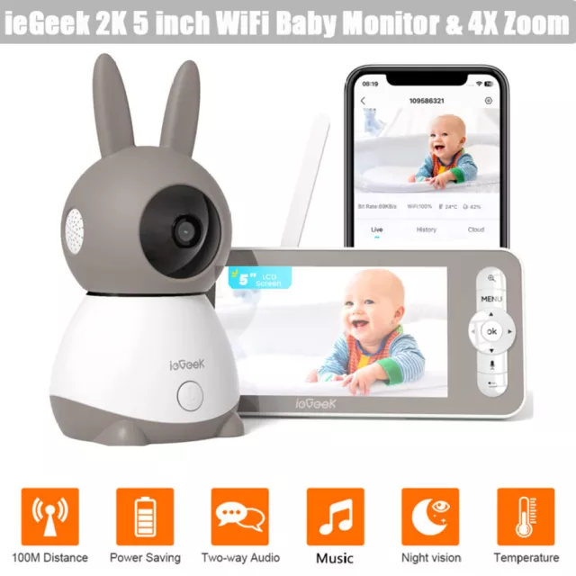 ieGeek 2K/3MP Babyphone mit Kamera,5 Zoll WLAN Video Babyfone PTZ 355° Für App