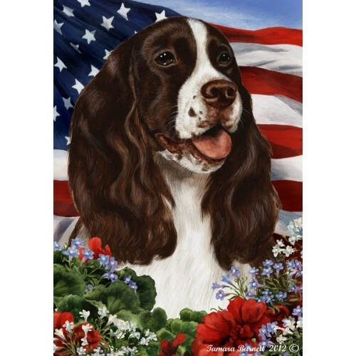 Patriotic (1) House Flag - Liver and White English Springer Spaniel 16031