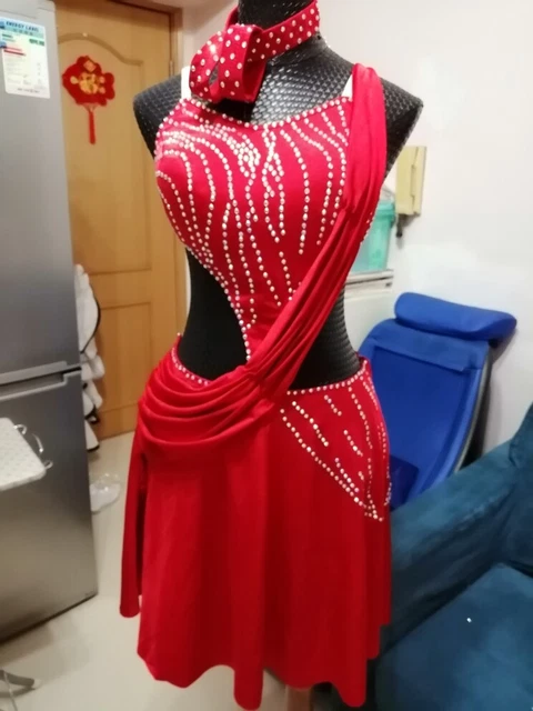 S163 Hot sale latin Dress Bust 36" Wait 30" Hip 39" Length same picture red