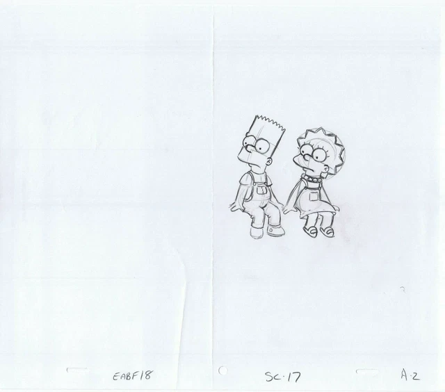 Simpsons Bart & Lisa Original Art w/COA Animation Pencils EABF18 SC-17 A-2