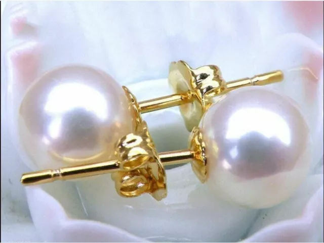 14k Yellow Gold AAAA 9mm South Sea White Round High Luster Pearl Stud Earrings 2