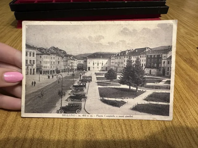 Cartolina Belluno Piazza Campitello Nuovi Giardini Viaggiata 1930 Bh