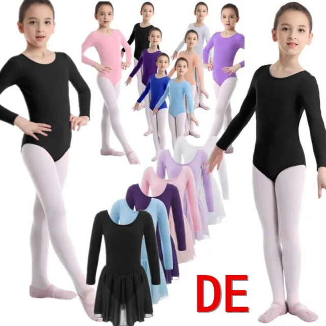 DE Mädchen Langarm Ballettkleid Ballett Leotard Trikot Tanzkleid Ballettanzug