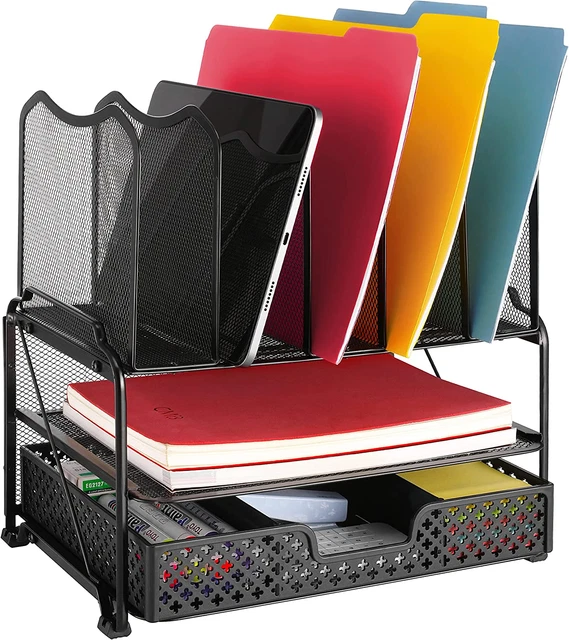 2 Tier Desk File Organizer, Letter Tray Paper Organizer with Drawer for Office,