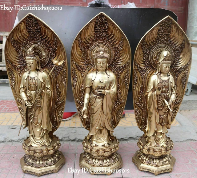 31 China Bronze Lotus Flower Western Shakyamuni Kwan-Yin God Statues Set