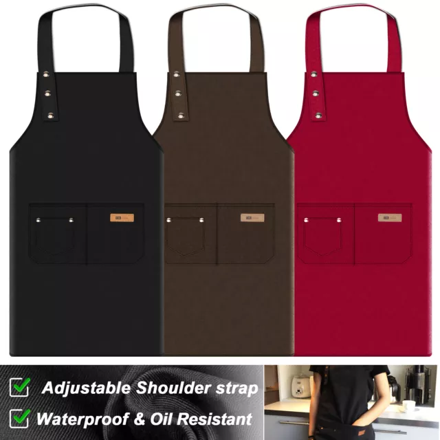 Mens Women Cooking Aprons Kitchen Restaurant Chef Bib Apron Dress with 3 Pockets