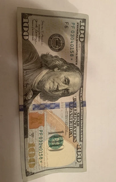 US $100 DOLLAR BILL 2017A STAR NOTE LOW SERIAL NUMBER PF03040158* Very Rare