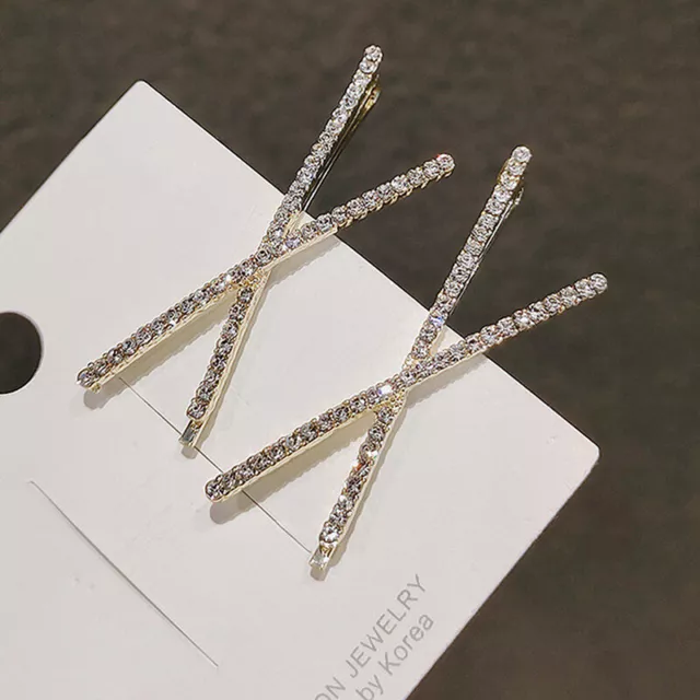 2pcs Cross Crystal Hairpins Rhinestones X Hair Clips Barrettes Simple Side Clip√