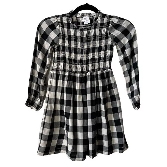 Hanna Andersson Long Sleeve Buffalo Plaid Dress Girl’s SZ 8 in Black White Check