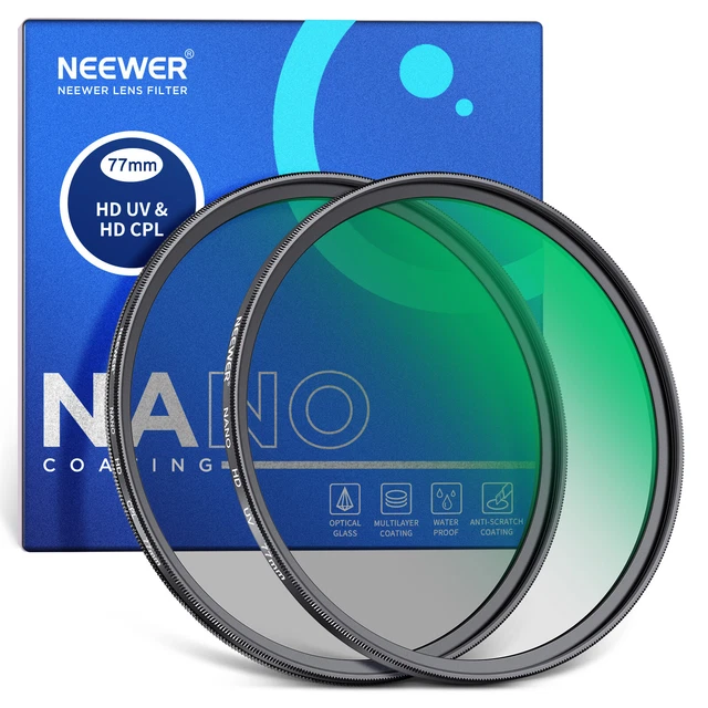 Neewer 77mm CPL UV Lens Filter Kit， Circular Polarizer/UV Protection Filter Set