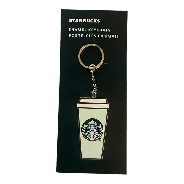 Enamel Starbucks Keychain Frappuccino White Gold & Green Cold Cup NEW 2023