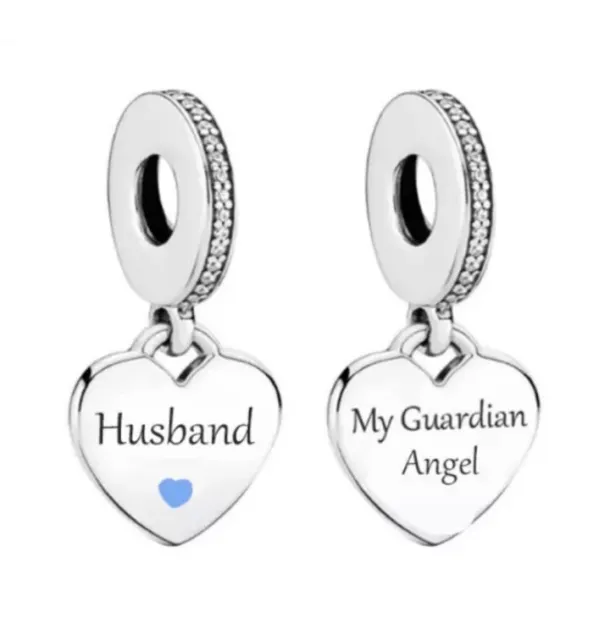 Husband Memorial Charm My Guardian Angel Genuine 💜 925 Sterling Silver Gift