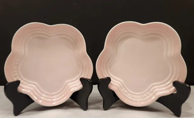 Le Creuset Set of 2 Shell Pink Flower Plate 14cm Dessert Snack 5.5" Wide NWT