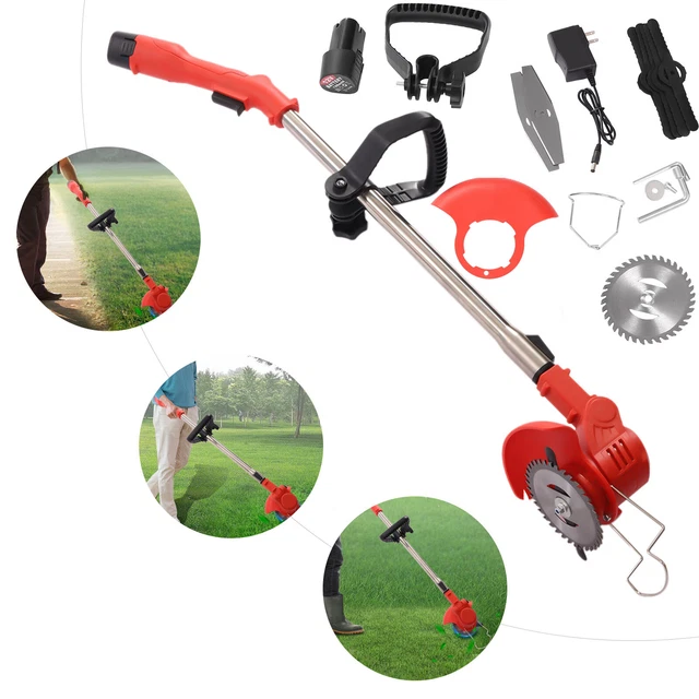 Electric Cordless Grass String Trimmer 24V 650W, Grass Trimmer Weed Lawn Edger Eater Electric Grass Cuuting Machine With 2 Battery