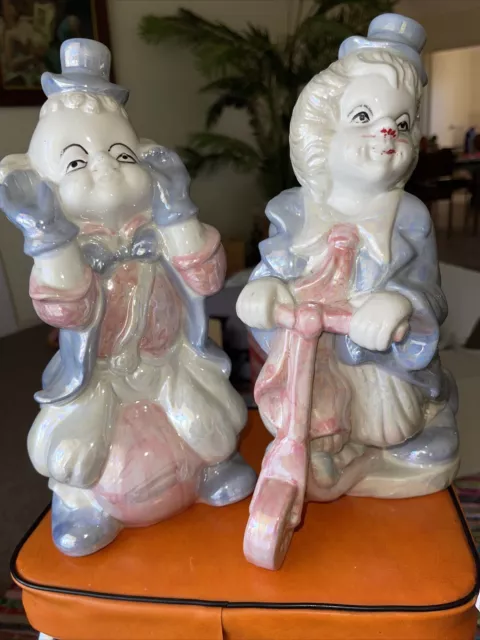 A Pair Of  Porcelain Clown  Figurine Great Lustre Large 32 Cms Tall Exc Cond 3