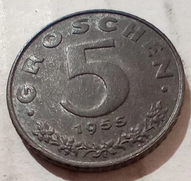 1955 Austria 5 Groschen KM#2875 Coin