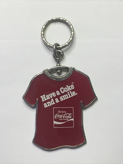 Vintage Coke Have A Coke and a Smile T-Shirt Keychain Coca Cola Metal S6
