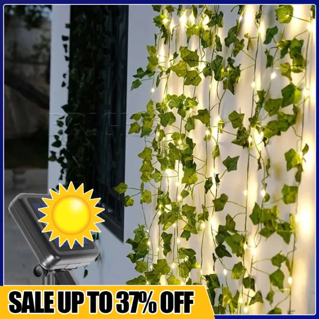 Solar Powered LED Ivy Fairy String Lights Outdoor Garden Leave Wall Fence Decor