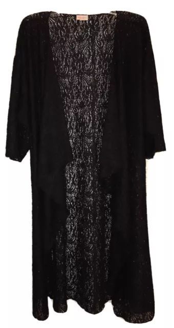 LuLaRoe Size M Noir Shirley Kimono Black Lace 3/4 Sleeve Open Front Cover Up